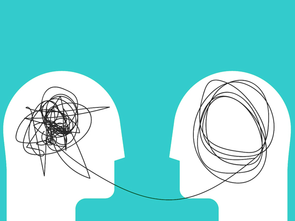 drawing of two heads with a connecting line between the two